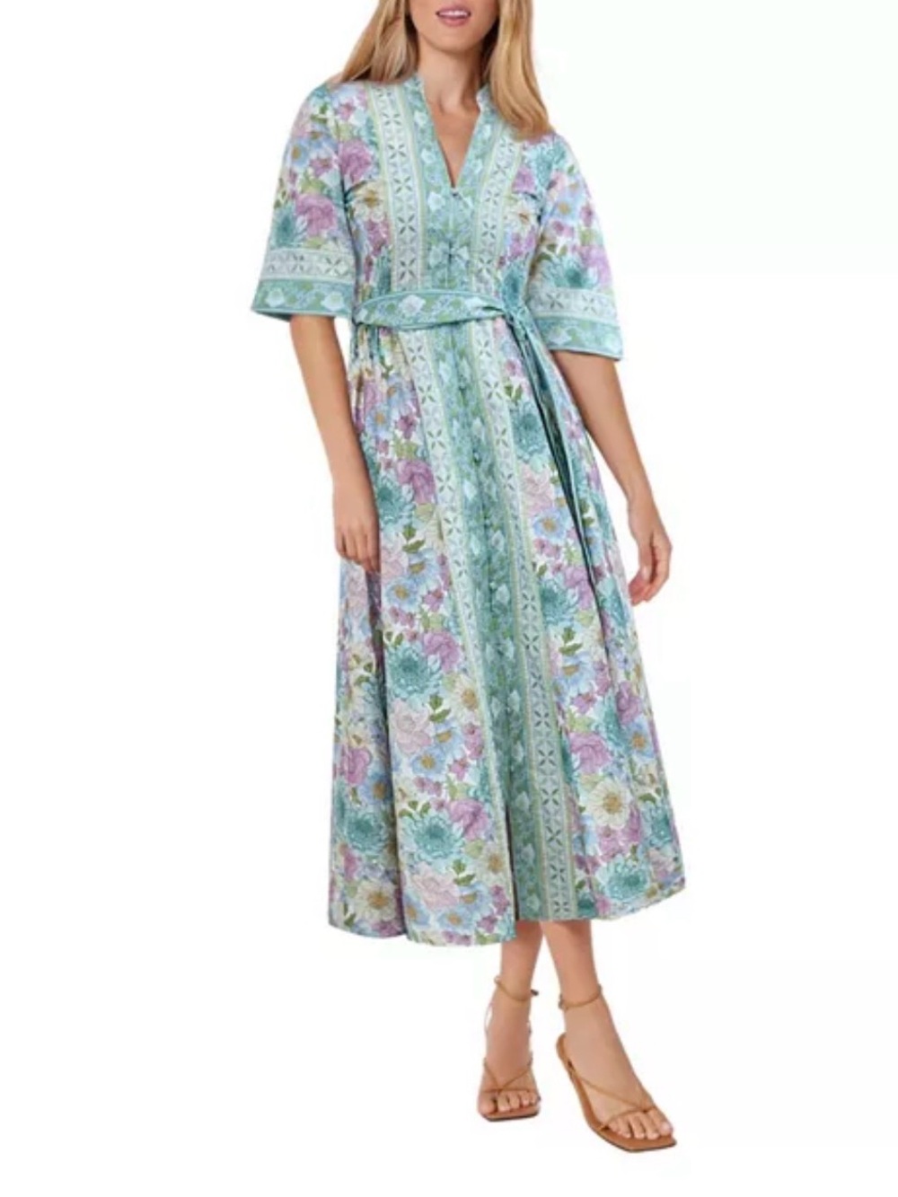 Hermoza Alessia Collared Maxi Dress in pastel watercolor print. Size X-Small